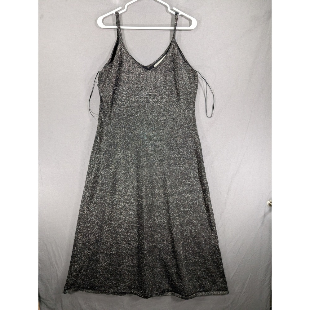 TAYLOR Womens Metallic Knit Maxi Dress Black Silver Shimmer Sleeveless M